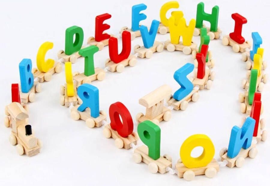 Afecto 28-delige houten trein set met letters | Mini Houten Trein Speelgoed | Educatief Speelgoed| Alfabet A t m Z