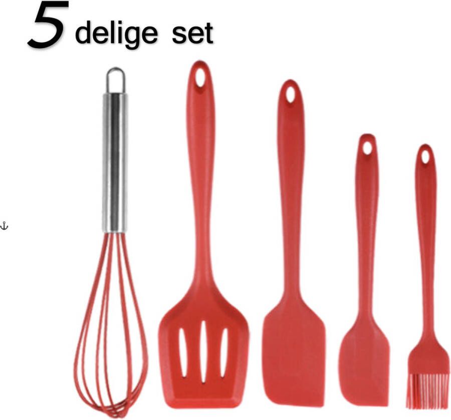 Afecto 5 delige set keukengerei rood borstel- klopper 2x spatel bakspaan