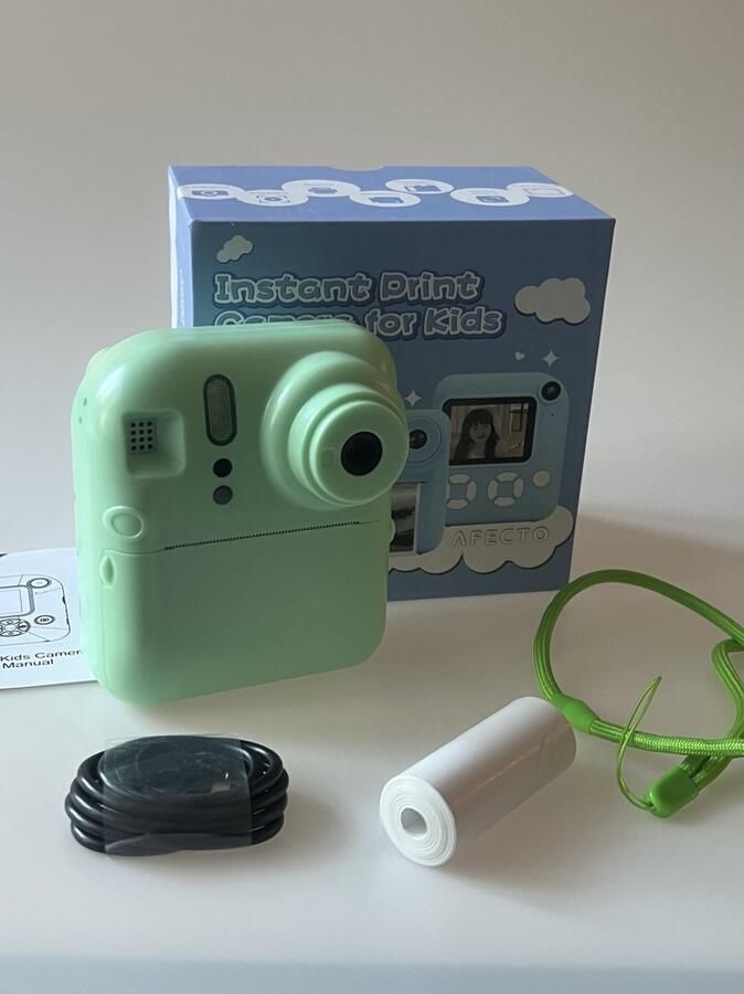 Afecto Kindercamera met Printer Selfie Camera dual lens Digitale Camera voor Kinderen voor Foto en Video Spelletjes mint groen