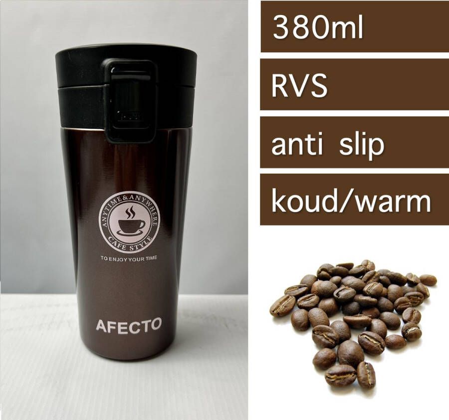 Afecto COFFEE TO GO BEKER bruin 380ml DUBBELWANDIG RVS