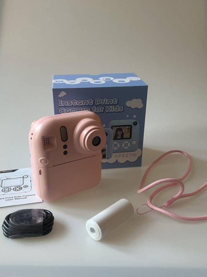 Afecto Kindercamera met Printer Selfie Camera dual lens Digitale Camera voor Kinderen voor Foto en Video Spelletjes Roze
