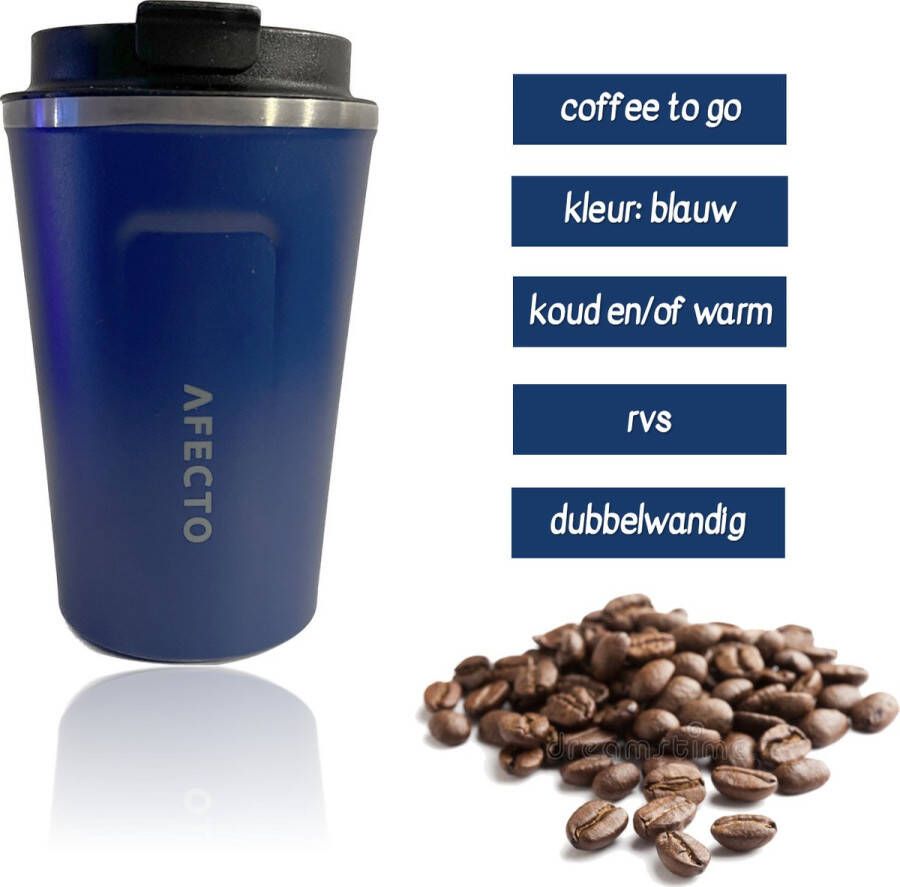 Afecto koffie to go beker coffee to go isolerende beker blauw herbruikbaar inhoud 380 ml