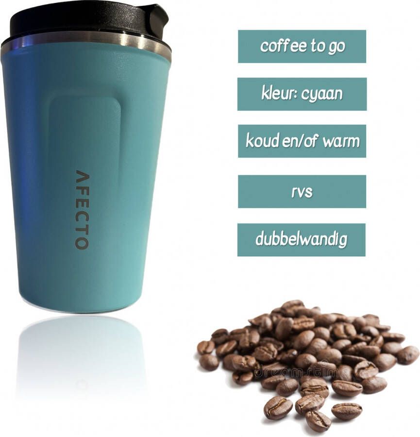 Afecto koffie to go beker coffee to go isolerende beker cyaan herbruikbaar inhoud 380 ml