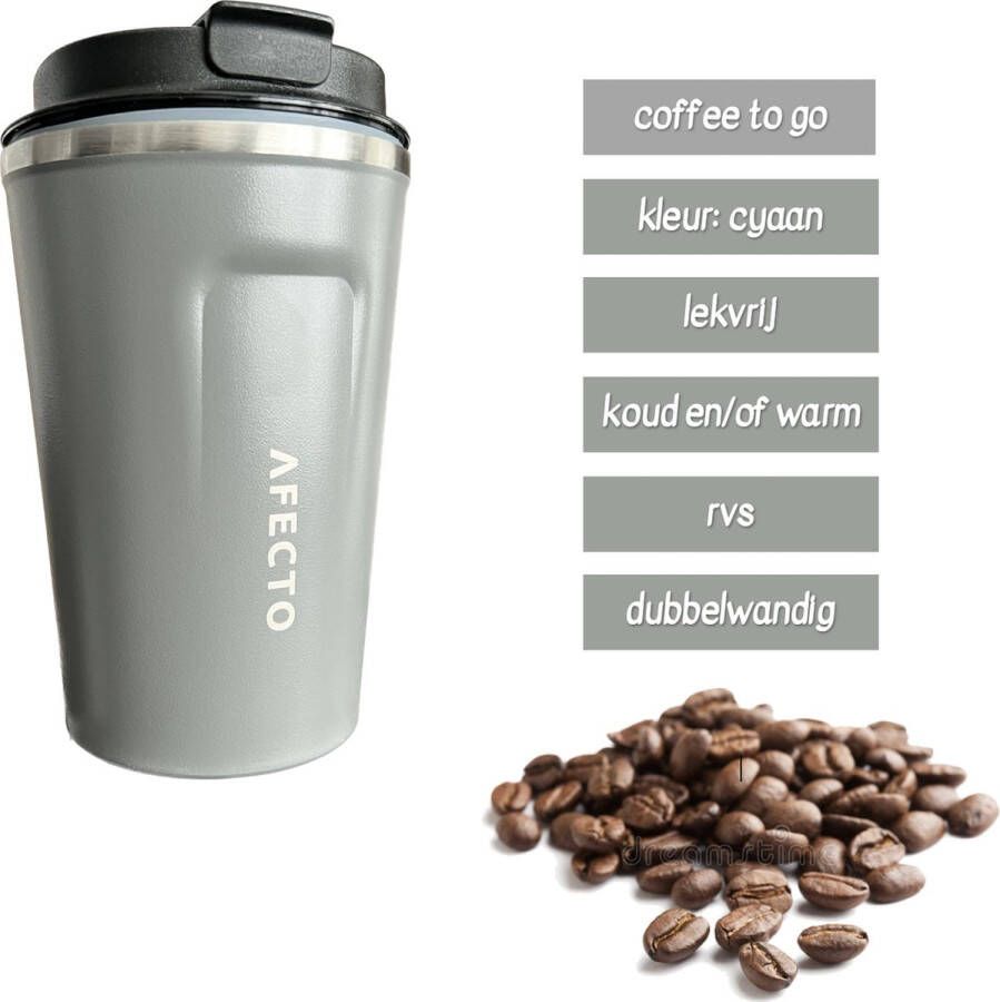 Afecto koffie to go beker coffee to go isolerende beker grijs herbruikbaar inhoud 380 ml