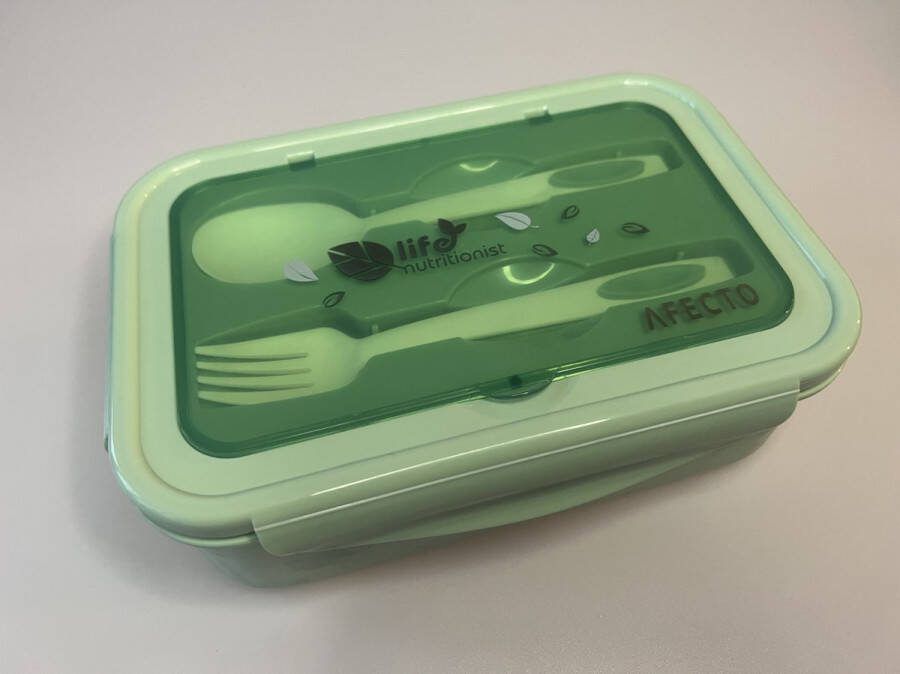 Afecto Lunchbox To Go: Groen met Lepel Vork en Opbergvakken duurzaam kunststof Vaatwasserbestendig Kan in vriezer eindeloos variëren