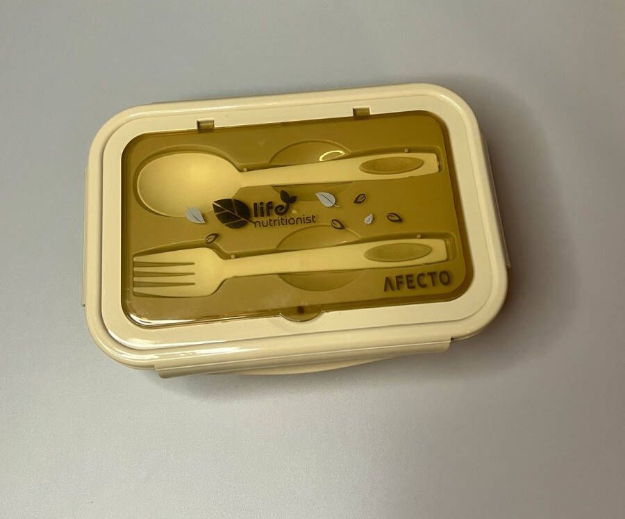 Afecto Lunchbox To Go: Kaki met Lepel Vork en Opbergvakken duurzaam kunststof Vaatwasserbestendig Kan in vriezer eindeloos variëren
