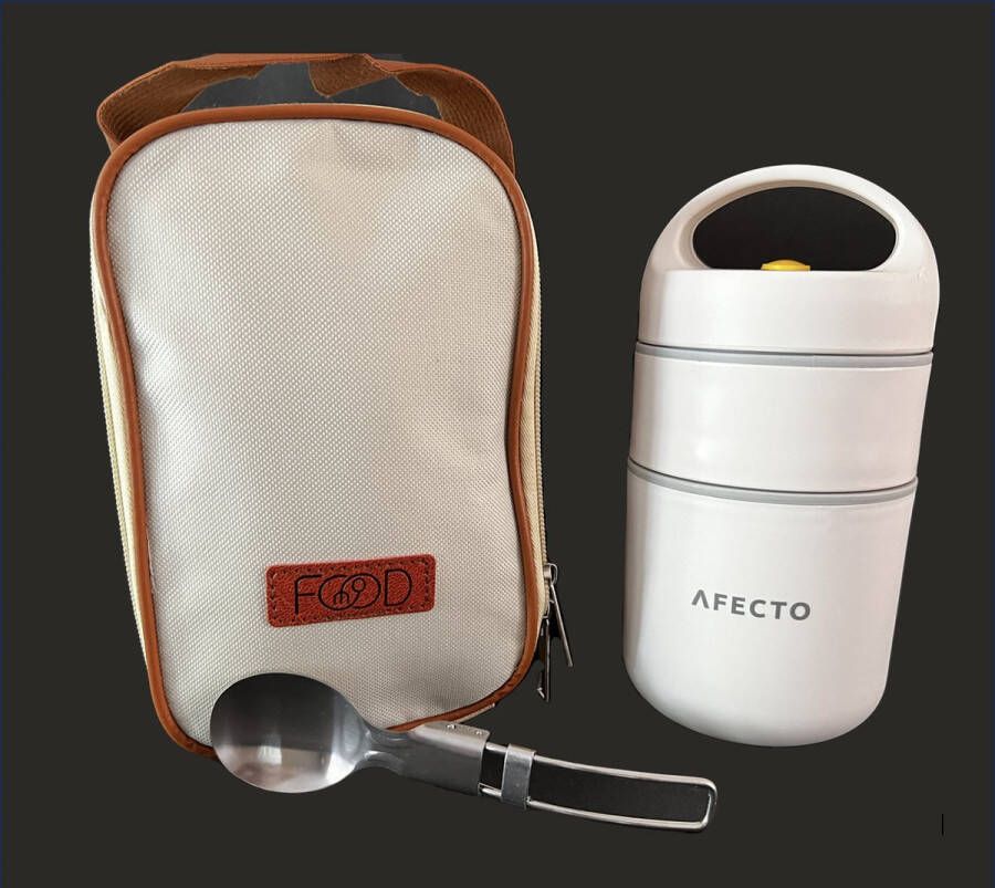 Afecto lunchpot + thermotas + opvouwbare lepel Thermos Lunchbox Lunchpot to go