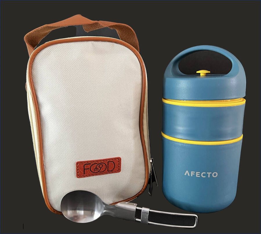 Afecto lunchpot + thermotas + opvouwbare lepel Thermos Lunchbox Lunchpot to go