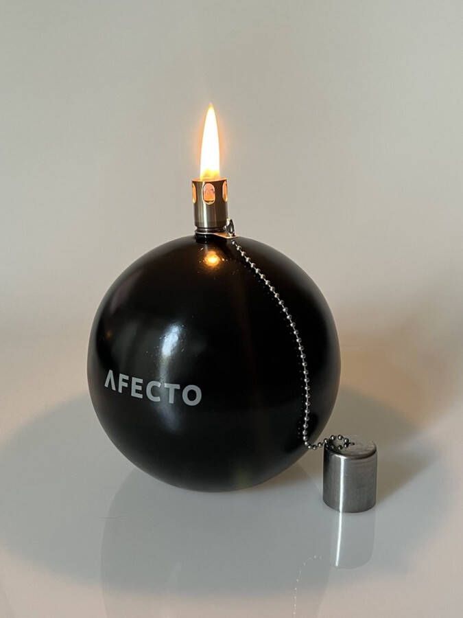 Afecto Mat Zwarte Oliebrander olielamp Hoogte: 10 cm Breedte: 9 cm Voorzien van een duurzame glasvezel lont
