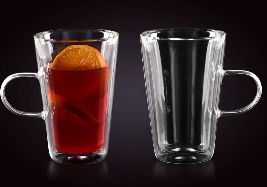 Affekdesign Dubbelwandige Glazen met Oor 400 ml Set van 2 Koffieglazen Theeglas Cappuccino Glazen Latte Macchiato Glazen Glas