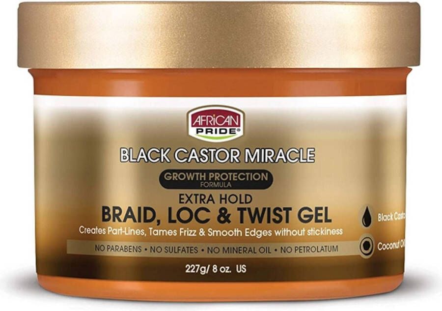 African Pride Black Castor Miracle Extra Hold Braid Loc & Twist Gel 227gr
