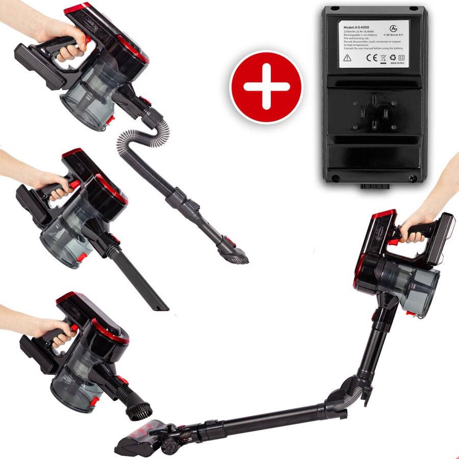 AG 4000+ Steelstofzuiger Draadloos 90 (!) Minuten Stofzuigen- Inclusief Extra Batterij -Stofzuiger Zonder Zak Ook Dierenharen- Kruimeldief- Draadloze Stofzuigers Steelstofzuigers Kruimelzuiger 250Watt Sterke Zuigkracht Compact & Licht