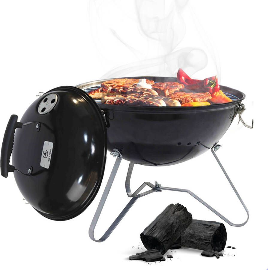 AG mini barbecue Ø 35cm Houtskoolbarbecues Kogelbarbecue Klein en licht Compact roestvrij 4-6 personen-Ronde Barbecue Incl. deksel go anywhere bbq -Ventilatierooster voor zuurstofregulering -Zwart