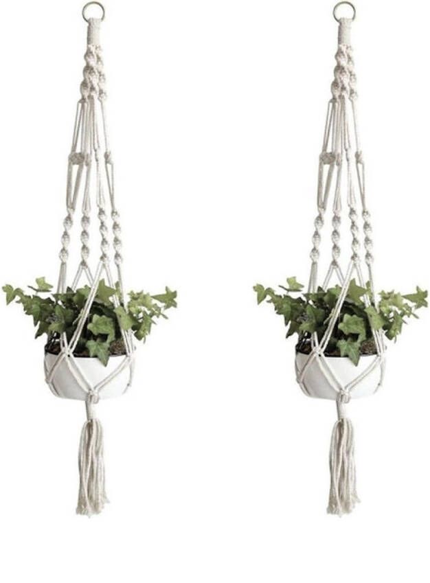 Agellic 2 stuks Plantenhanger macramé Luxe gevlochten touw katoen Plantenpot ophangen