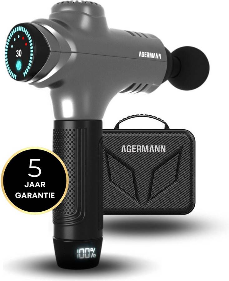 Agermann Massage Gun Pro 12 opzetstukken Touchscreen Professioneel Sport Massage Apparaat Theragun 3300 mah Grijs