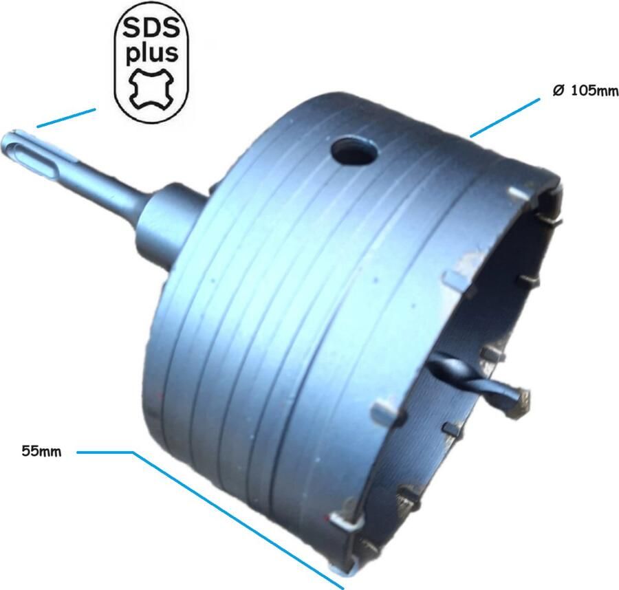AGNT Boorkroon Ø 105mm met SDS-plus adapter gatenboor betonboor kernboor diamantboor dozenboor booropzetstuk SDS plus adapter gatzagen boren met 1 vergrendelingsschroef en 1 geleidingsboor