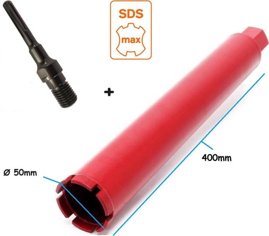 AGNT SDS-MAX Adapter + Kernboor diamantboor betonboor 50 x 400 gatenboor diamantboorkroon diamant boor kernboormachine airco boorkroon aansluiting boormachine 1-1 4'' UNC schroefdraad