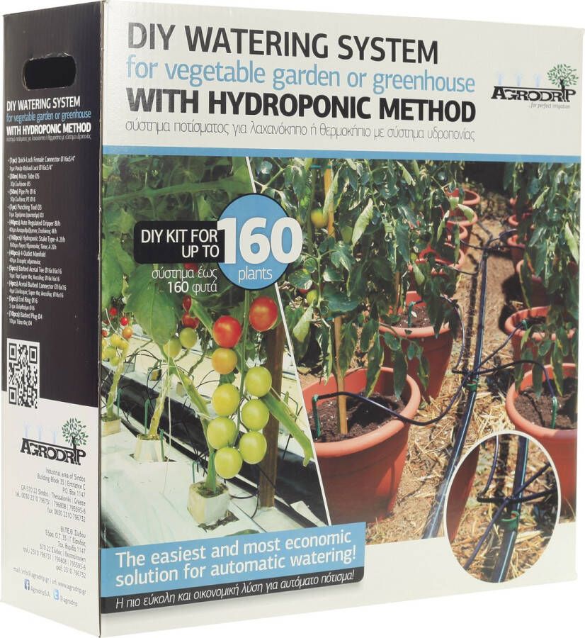 Agrodrip Hydroponic irrigatiesysteem set voor moestuin of kas voor 160 planten