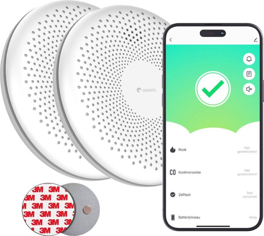 Agunto AGU-SD1 Slimme Rookmelder en CO melder 2 stuks Melding via app EU EN14604 WiFi Rookmelder Koolmonoxidemelder