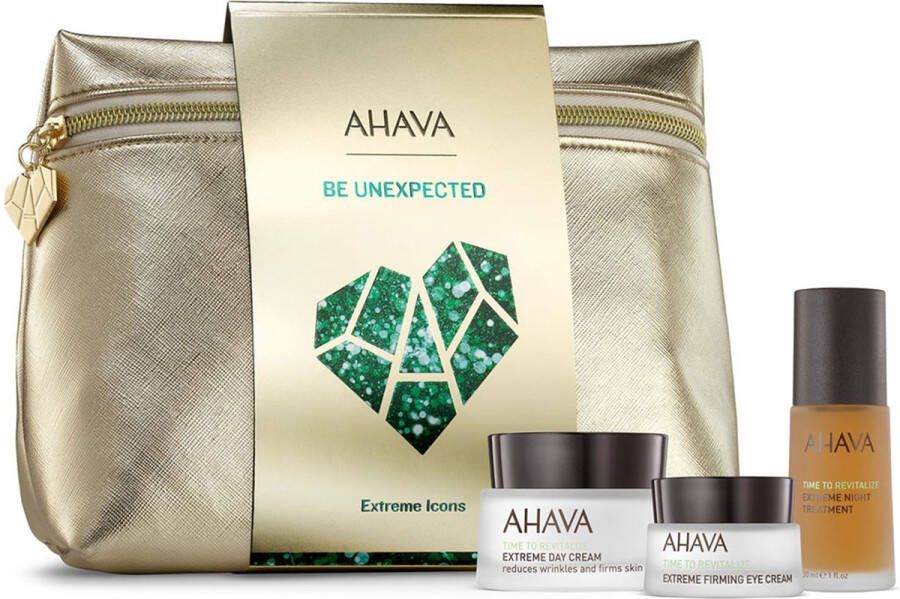 Ahava Active Dead Sea Minerals AHAVA Extreme Icons Set Verjongend & Verstevigend Hydrateert & Vermindert Rimpels Gebaseerd op EXTREME™ Complex Anti-rimpel Creme voor mannen & Vrouwen Anti-aging met Hyaluronzuur Set inclusief Dagcrème Oogcrème & Nachtcrème Set van 4