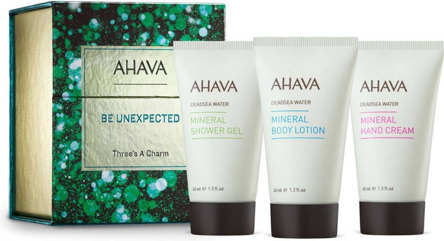 Ahava Active Dead Sea Minerals AHAVA Three s A Charm Set Compacte Hydratatie & Verzorging Verrijkt met Osmoter Complex Douchegel Bodylotion & Handcrème Verzorging voor mannen & vrouwen Verwenbox Hydraterend voor droge handen & huid Geschenkset Set van 4