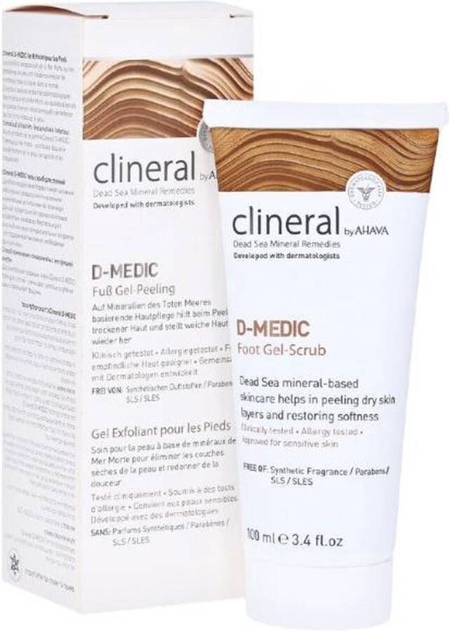 AHAVA CLINERAL D-MEDIC Voet Gel-Scrub Verwijdert Dode Huidcellen en Herstelt Speciaal voor Diabetesgerelateerde Voetproblemen Hydrateert en Verzacht Voetverzorging voor mannen & vrouwen 100ml