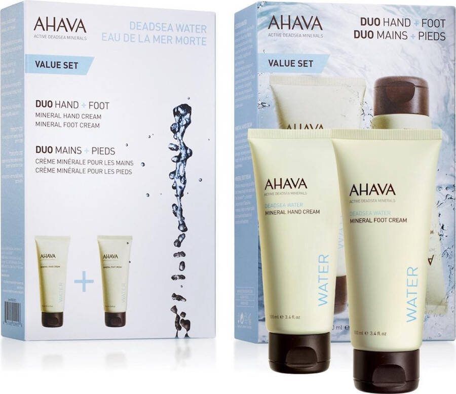 AHAVA Mineraal Hand- & Voetcrème Duo Luxe Hydratatie & Voeding Granaatappel & Kersenbloesem Moisturizer voor Droge Handen & Voeten Handverzorging & Voetverzorging voor Heren & Dames Set van 2 (100ml)