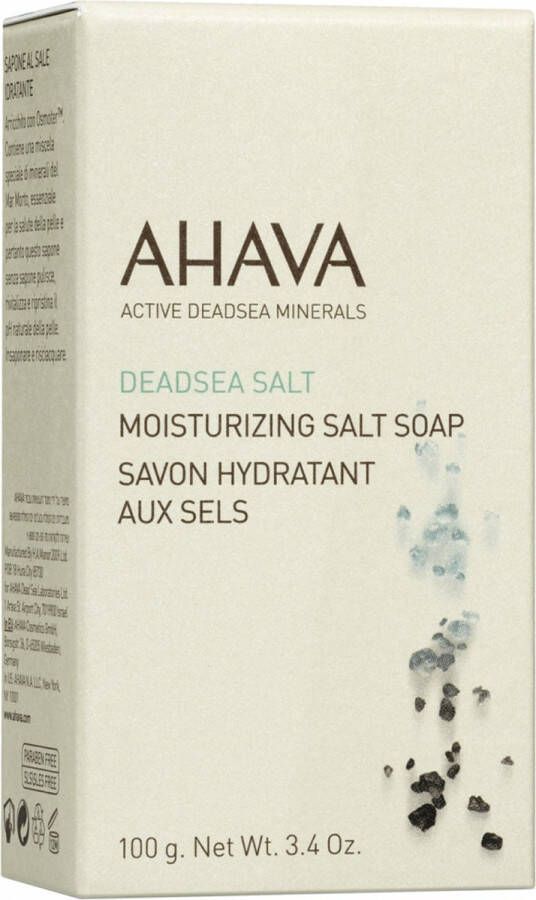 AHAVA Vochtinbrengende Zout Zeep Spoelt Vuil en Onzuiverheden Weg Zeepblok Behoudt Natuurlijke Hydratatie Herstelt pH-Balans Lichaam & Gezichtsreiniging Soap Bar Ideaal voor Douche of Bad 100g