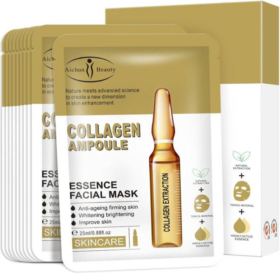 Aichun Beauty Anti-Ageing gezichtsmasker met Collageen ampul – set 10 stuks