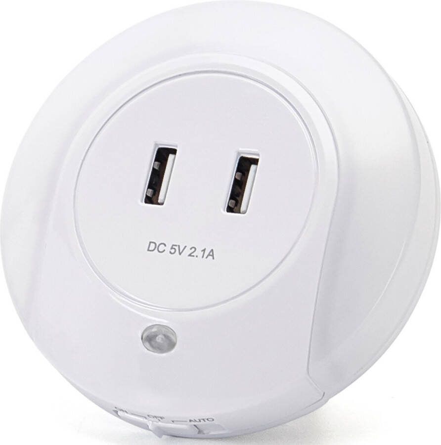 Aigostar 10BB4 LED Nachtlampje Stopcontact Nacht Lamp Dag en Nacht Sensor 2 USB Oplaadbaar Kinderen & Baby 3000K Wit