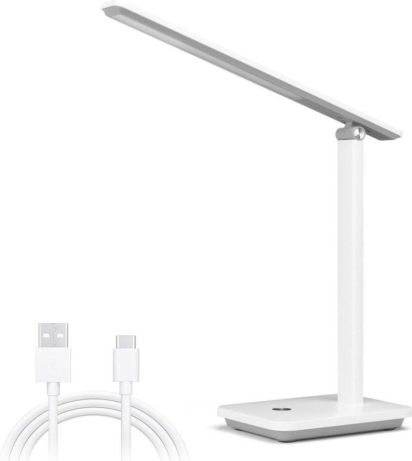 Aigostar 10O92 Bureaulamp LED Dimbaar 4 Helderheid USB Opladen Dimbaar Opvouwbaar Smart Touch Leeslamp 5W Wit