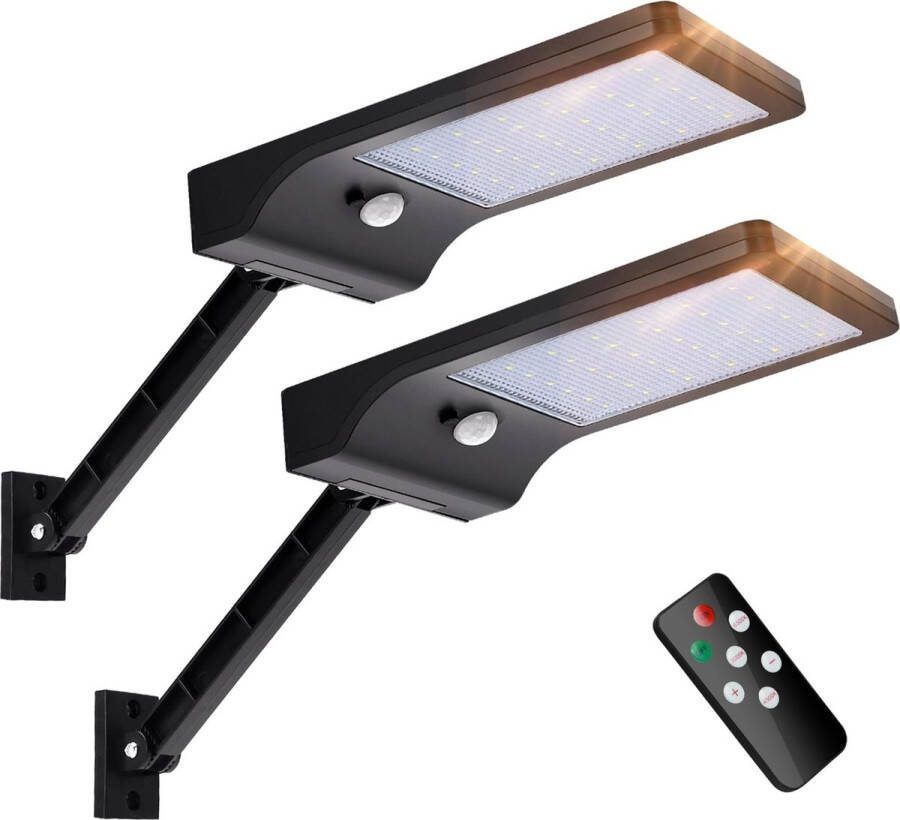 Aigostar 10ZDP Solar Tuinverlichting met bewegingssensor op Zonne Energie IP65 Dimbaar Afstandsbediening Wandlamp 2 stuks