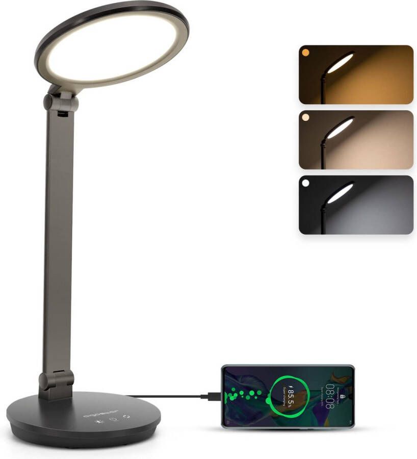 Aigostar 10ZIL Bureaulamp led dimbaar Touch Control USB Opladen Verstelbaar Leeslamp- Nachtlamp 8W Zwart