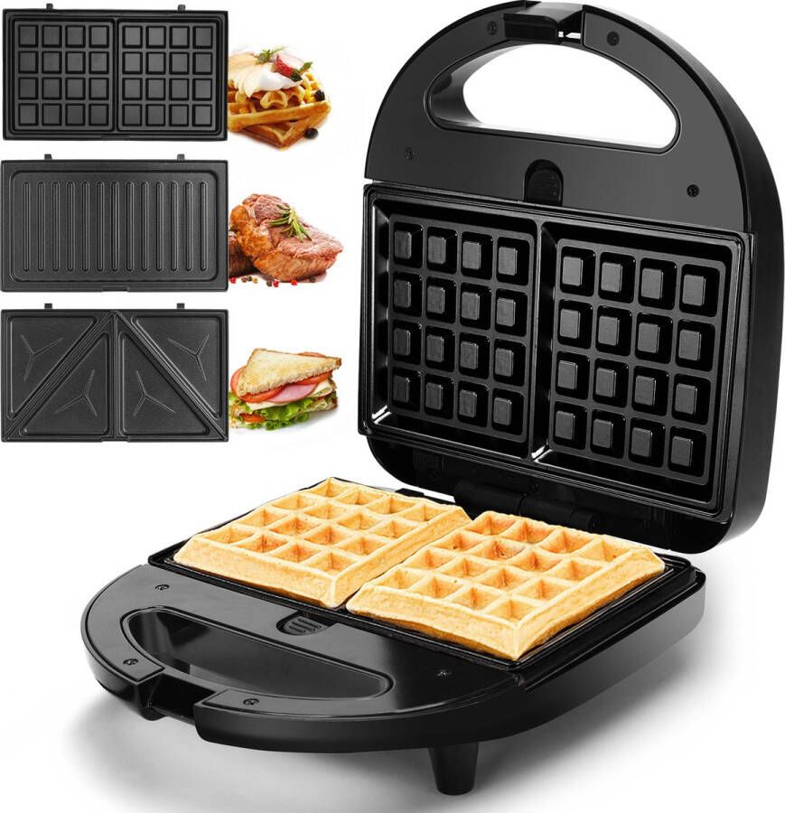 Aigostar 3 in 1 Wafelijzer Tosti Apparaat Contact Grill 750W Zwart