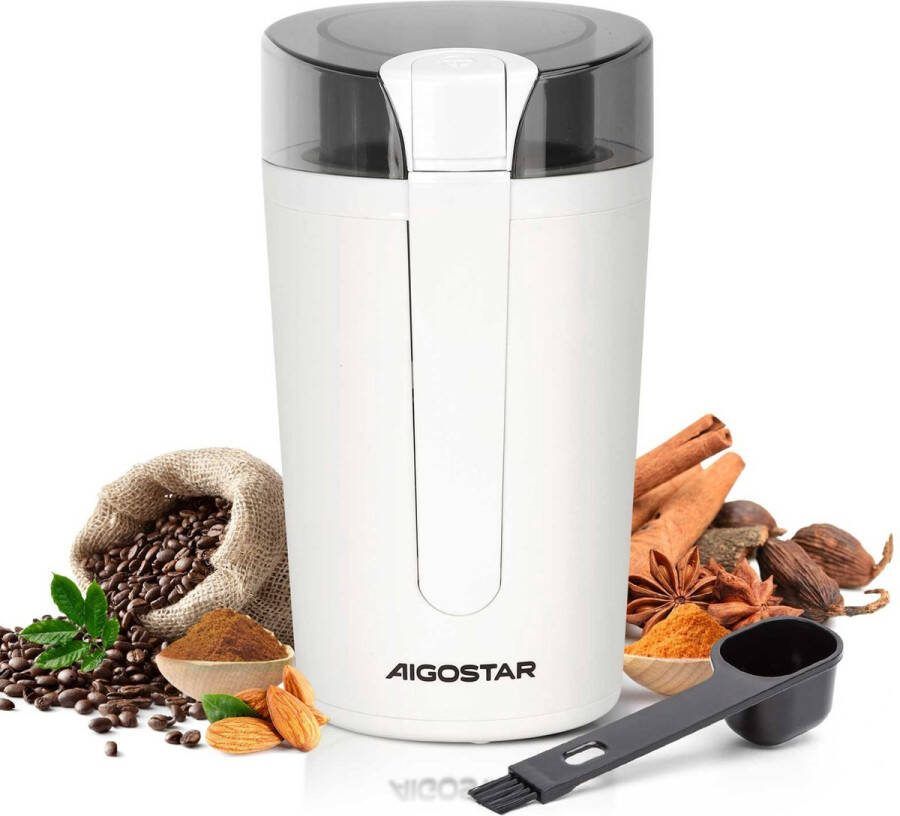 Aigostar 30O49 Blanche Elektrische Koffiemolen Koffiebonen maler Koffiemaler Coffee Grinder 200W Wit