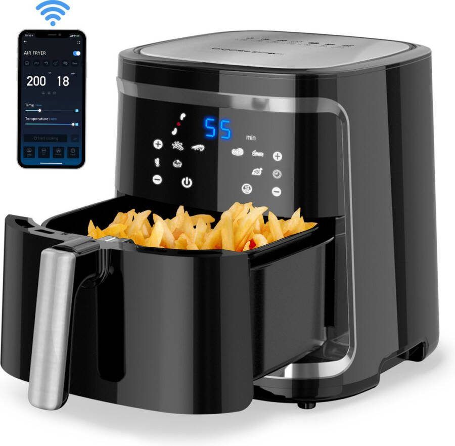 Aigostar 30XQF Airfryer XXL Heteluchtfriteuse 7 Liter App Connect 1900W 360 Graden Hete Lucht Circulatie 7 in 1 kookfuncties Zwart