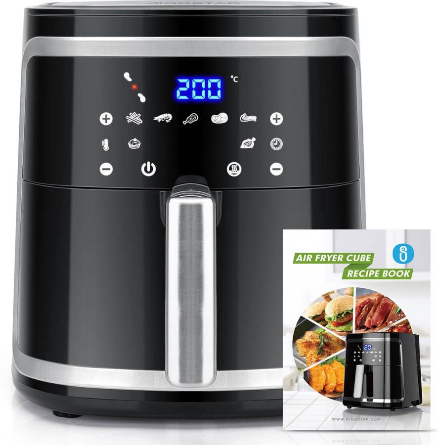 Aigostar Airfryer XXL Heteluchtfriteuse Digitale Touchscreen 7 Automatische Programma's 7 Liter 1900W Kookboek Zwart Cube 30IBT