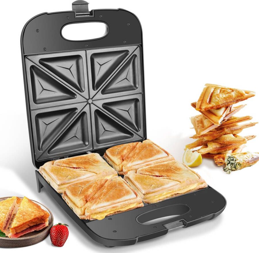 Aigostar Dylan 30ZGC Tosti ijzer voor 4 tosti's Tosti apparaat met antiaanbaklaag & indicatielampje Contactgrill 1400W Zwart