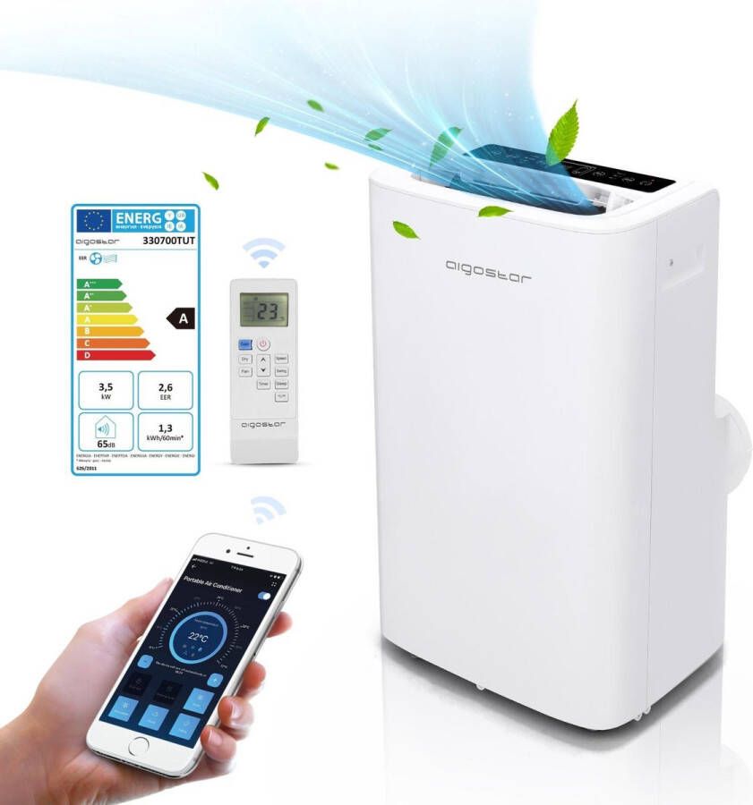 Aigostar Iceberg Smart 33TUT Mobiele airco Airconditioning met Wifi en App 12000 BTU 3-in-1 Wit