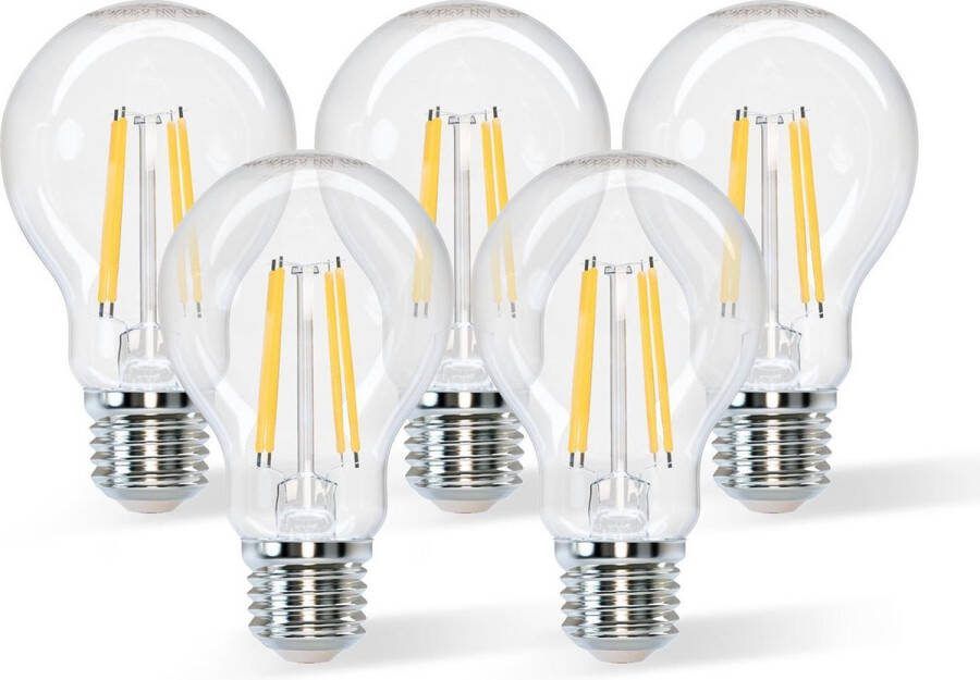 Aigostar LED Filament A60 8W E27 fitting 2700K 950lm Set van 5 stuks