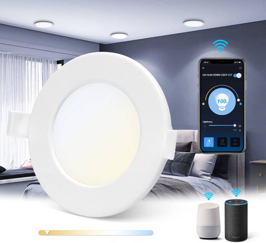 Aigostar LED Plafondlamp Inbouwspots Slimme Verlichting 6W 2.4 Ghz WIFI CCT Appbesturing iOS & Android Smart Home- 3000K-6500K