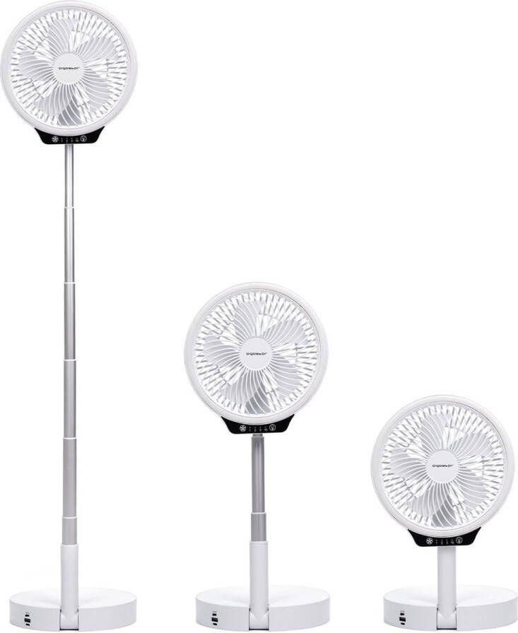 Aigostar Paula A4T Ventilator staand Statiefventilator Tafelventilator draadloos Opvouwbaar USB Oplaadbaar stil Wit
