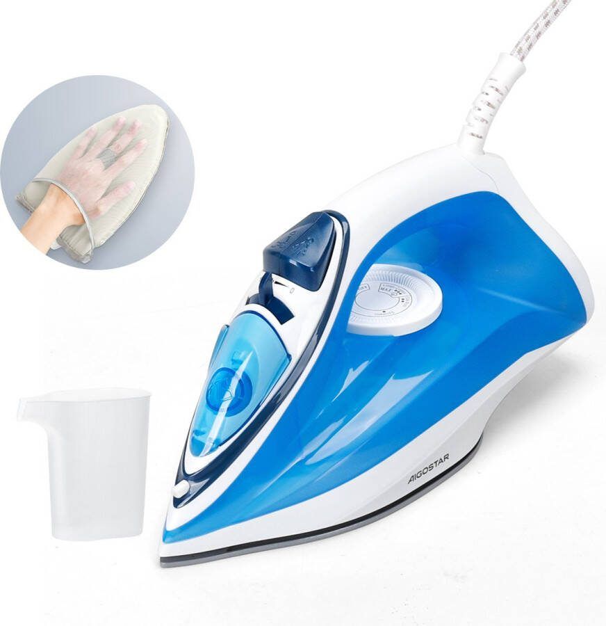 Aigostar Smith 30J4P Stoomstrijkijzer Keramische strijkzool Strijkhandschoenen Inbegrepen 2400W Blauw