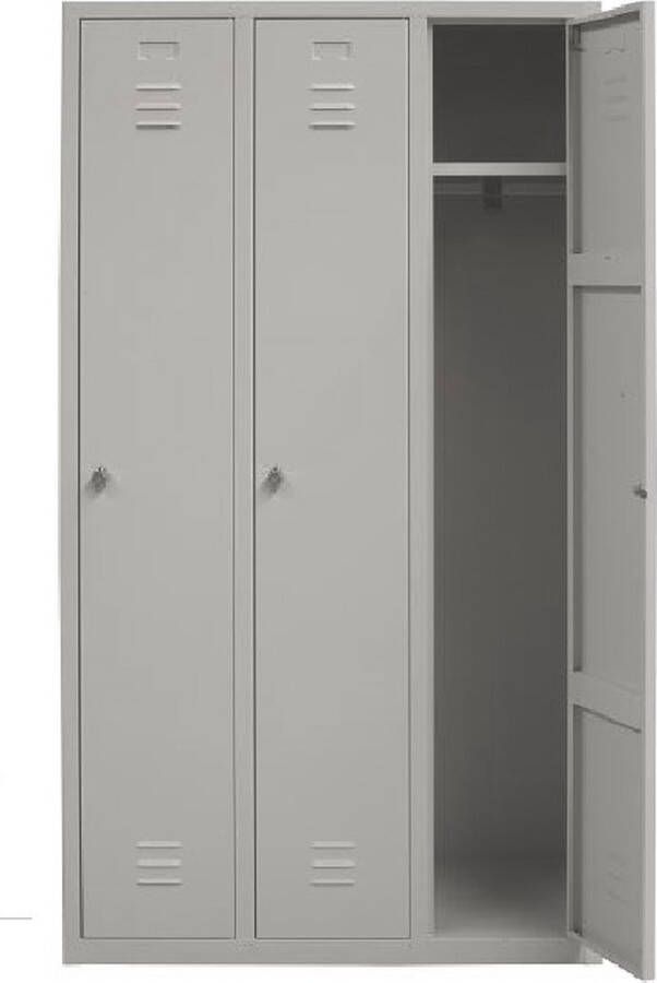 Ailem B.V. Lockerkast Metalen lockerkast Grijs- 3 deurs 3 delig met slot 180x118x40 cm