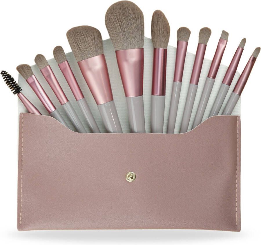 Ainy 13-delig Luxe Make Up Kwasten set in rose goud etui synthetische techniques penselen inclusief make up organizer tasje cosmetic : foundation concealer oogschaduw Real professional Geschenk voor haar