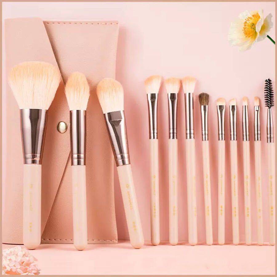 Ainy 13-delig Luxe Make Up Kwasten set in zalm roze etui synthetische techniques penselen inclusief make up organizer tasje cosmetic : foundation concealer oogschaduw Real professional Geschenk voor haar
