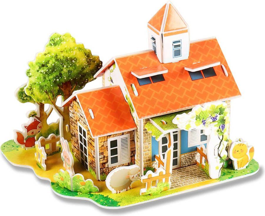 Ainy 3D puzzel mini boerderijhuisje: Miniatuur huisjes bouwpakket knutselpakket knutselen meisjes hobby puzzels en creatief modelbouw voor kinderen & volwassenen 24 stukjes 17x13x12cm