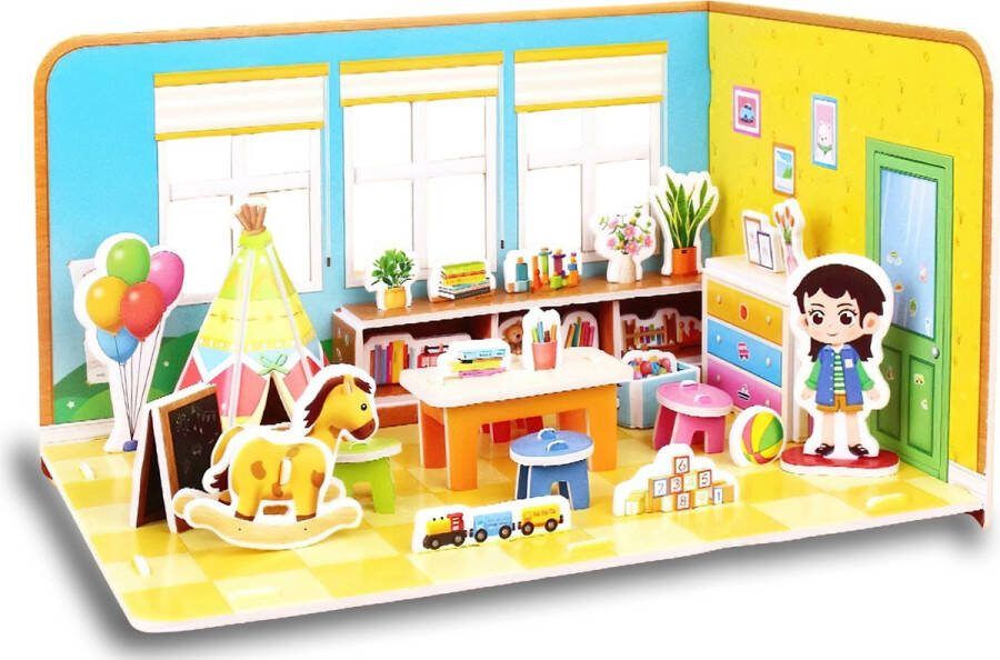 Ainy 3D puzzel poppenhuis speelhoek met meubels: Miniatuur bouwpakket speelgoed huisjes knutselpakket educatief knutselen meisjes hobby puzzels en creatief modelbouw voor kinderen & volwassenen 57 stukjes 22x16x13cm