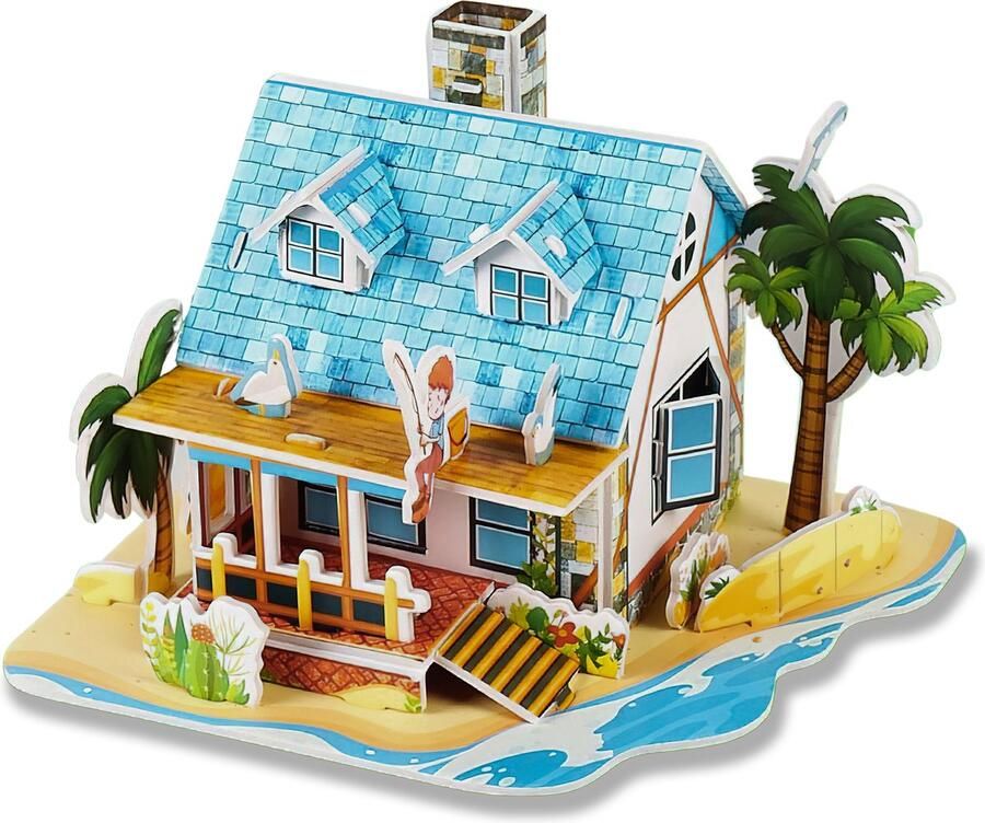 Ainy 3D puzzel mini strandhuisje: Miniatuur huisjes bouwpakket knutselpakket knutselen meisjes hobby puzzels en creatief modelbouw voor kinderen & volwassenen 27 stukjes 16x13x11cm