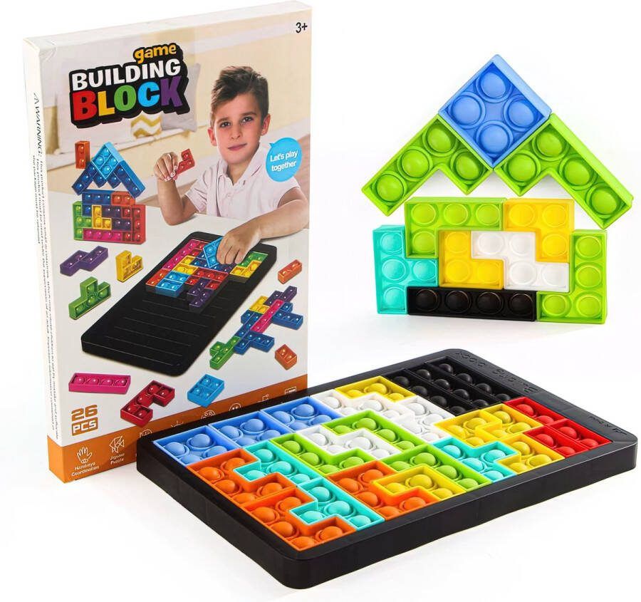 Ainy Pop it Speelgoed Tetris 3D Puzzel fidget toys smartgames IQ legpuzzels bordspellen voor kinderen jongens & meisjes 27 popit montessori educatief puzzels stukjes A 4 formaat reisspellen vanaf 3 jaar